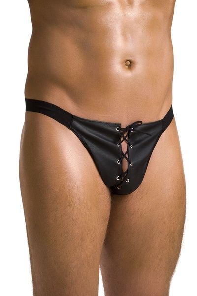 Чоловічі сліпи на шнурівці Passion 044 SLIP BEN L/XL Black, екошкіра, люверси SO7603 фото