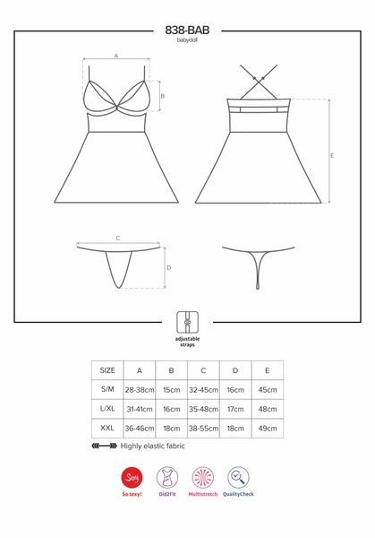 Еротичний мереживний комплект із сіточкою Obsessive 838-BAB-1babydoll & thong black S/M SO7181 фото