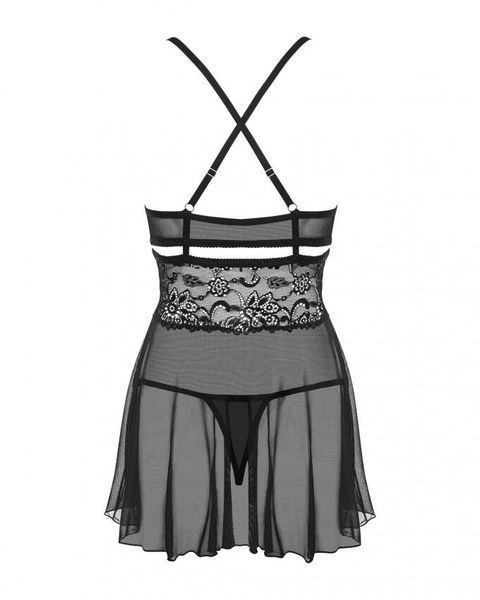 Еротичний мереживний комплект із сіточкою Obsessive 838-BAB-1babydoll & thong black S/M SO7181 фото