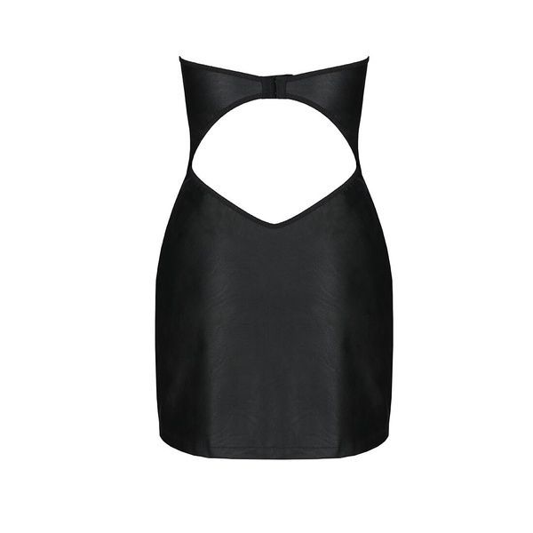 Мінісукня з екошкіри Passion CELINE CHEMISE XXL/XXXL, black, шнурівка, трусики в комплекті SO6408 фото