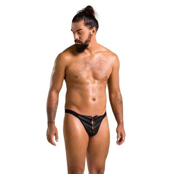 Чоловічі сліпи на шнурівці Passion 044 SLIP BEN L/XL Black, екошкіра, люверси SO7603 фото