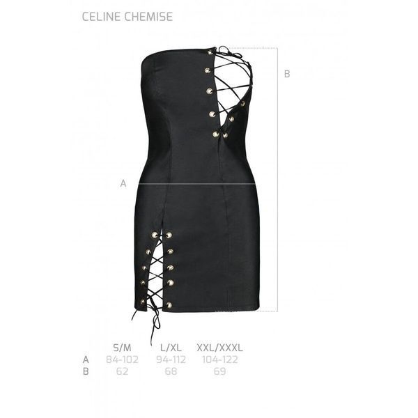 Мінісукня з екошкіри Passion CELINE CHEMISE XXL/XXXL, black, шнурівка, трусики в комплекті SO6408 фото
