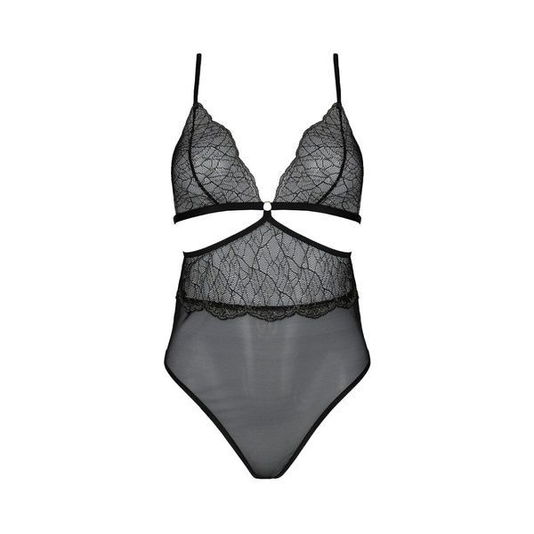 Боді Passion AMBERLY BODY 6XL/7XL black, асиметричний крій, мереживний ліф, золота нитка SO7050 фото