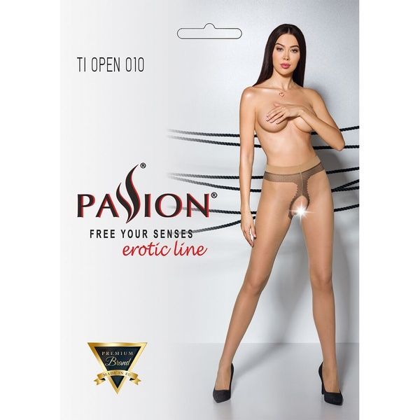 Тілесні колготки з відкритим доступом, контрастна лінія Passion TIOPEN 010 5 (20 den), beige SO5804 фото