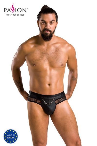 Чоловічі труси з ланцюжком Passion 030 SLIP TOM XXL/XXXL Black, екошкіра, відкриті сідниці SO7563 фото
