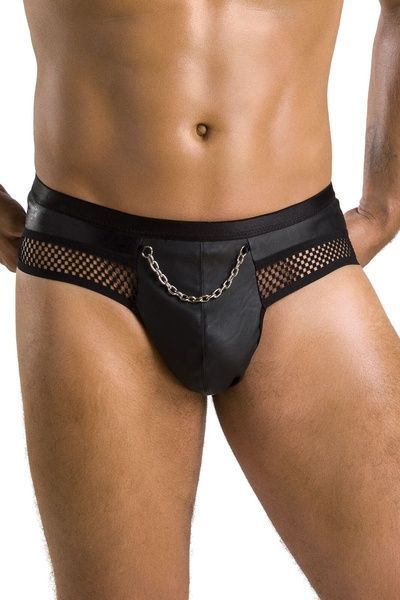Чоловічі труси з ланцюжком Passion 030 SLIP TOM XXL/XXXL Black, екошкіра, відкриті сідниці SO7563 фото