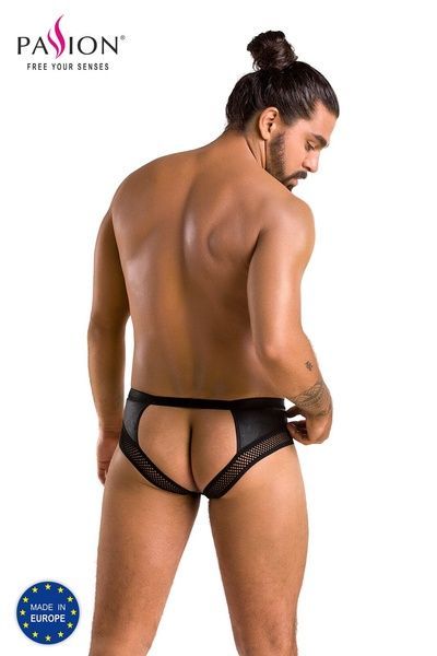 Чоловічі труси з ланцюжком Passion 030 SLIP TOM XXL/XXXL Black, екошкіра, відкриті сідниці SO7563 фото