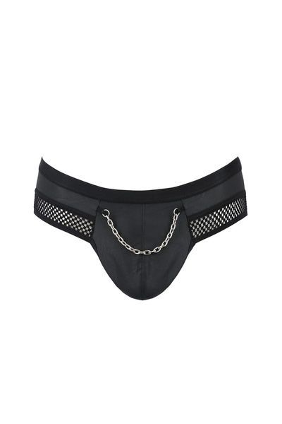 Чоловічі труси з ланцюжком Passion 030 SLIP TOM XXL/XXXL Black, екошкіра, відкриті сідниці SO7563 фото