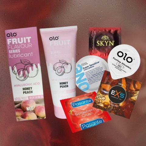 Набір: Лубрикант смаковий OLO 1 шт, Skyn Elite Non Latex безлатексні, ультратонкі, 3 шт., EXS Cola ароматизовані, 5 шт, Skyn Non-Latex, безлатексні, класичні, 4 шт, OLO Black з гіауроновою змазкою, класичні, 1 уп MM27014 фото