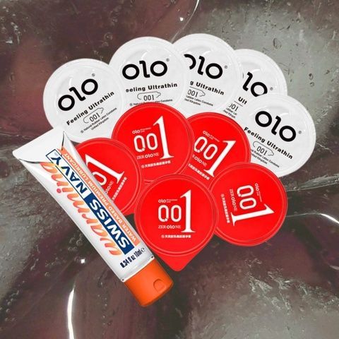 Набір "OLO Feeling Ultrathin 5 шт, OLO Розігріваючі з гіауроновою змазкою 5 шт, Swiss Navy Warming розігріваючий (10 мл)" MM26587 фото
