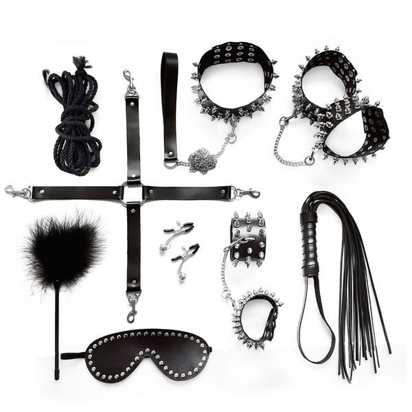 BDSM-набір Art of Sex &ndash; Spikes BDSM Set Leather, 10 предметів, чорний, натуральна шкіра SO7140 фото