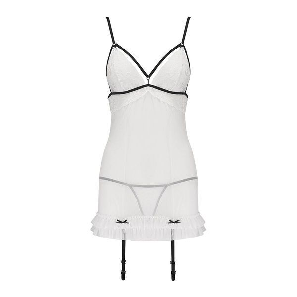 Сорочка прозора з пажами Passion ORIHIME CHEMISE L/XL, white, трусики, стрепи EL16404 фото