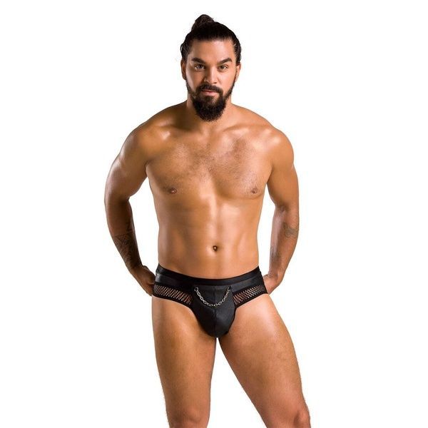Чоловічі труси з ланцюжком Passion 030 SLIP TOM XXL/XXXL Black, екошкіра, відкриті сідниці SO7563 фото
