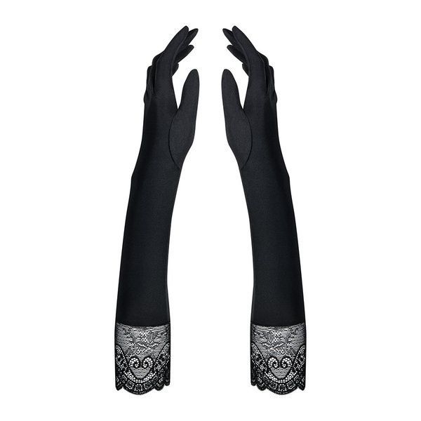 Високі рукавички з каменями та мереживом Obsessive Miamor gloves, black SO7716 фото