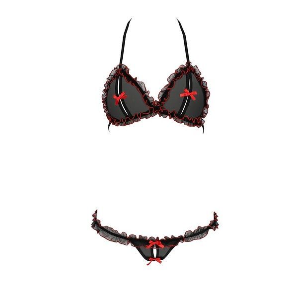 Комплект білизни Passion GIANA BIKINI XXL/XXXL, black, напівпрозорі ліф і трусики з бантиками EL15103 фото