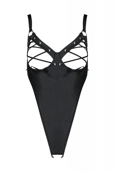 Боді з екошкіри Passion CELINE BODY 4XL/5XL black, з доступом, відкритий SO7059 фото
