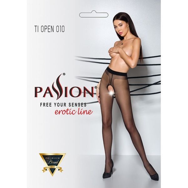 Колготки з відкритим доступом, контрастна лінія Passion TIOPEN 010 5 (20 den), black SO5807 фото