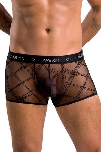 Чоловічі прозорі боксери Passion 032 SHORT JAMES L/XL Black, сітка SO7567 фото