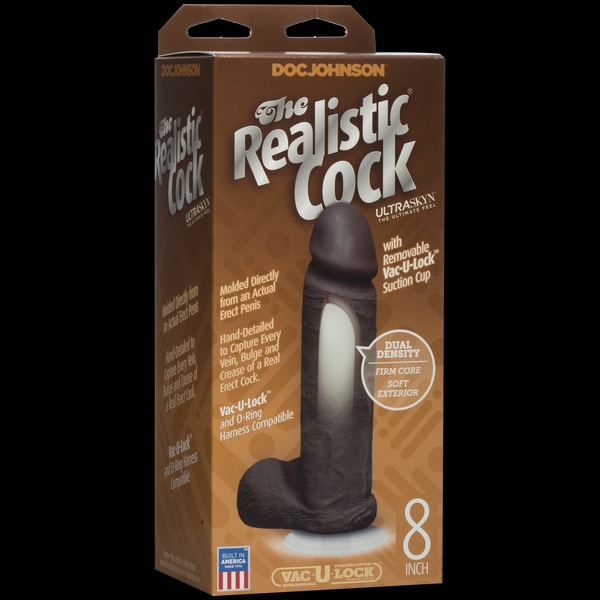 Фалоімітатор Doc Johnson The Realistic Cock 8 inch Black - ULTRASKYN, Vack-U-Lock, діаметр 5,1 см SO1974 фото