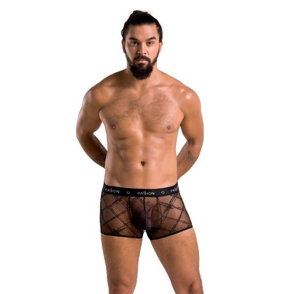 Чоловічі прозорі боксери Passion 032 SHORT JAMES L/XL Black, сітка SO7567 фото