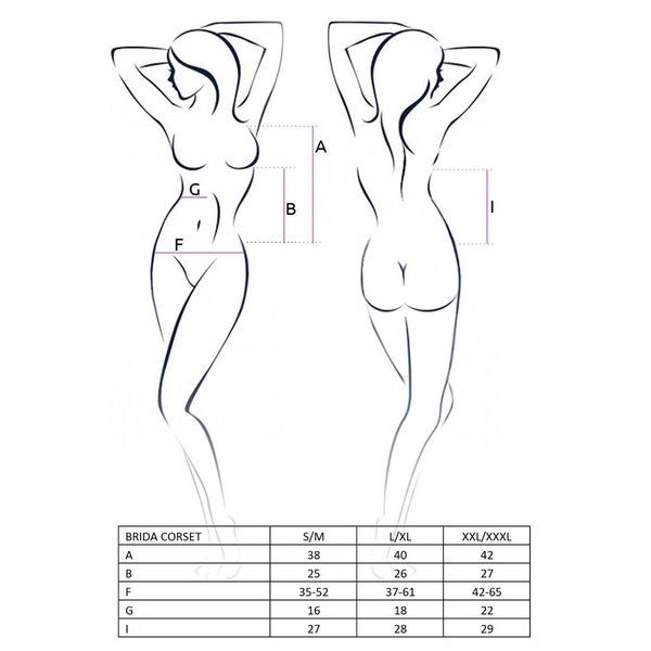 Корсет з пажами BRIDA CORSET black L/XL - Passion Exclusive, трусики, шнурівка PS22713 фото
