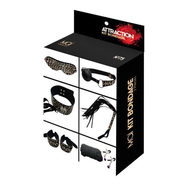 Набір MAI BDSM STARTER KIT N&ordm; 75 Leopard: батіг, кляп, наручники, маска, нашийник, мотузка, затискач SO6581 фото