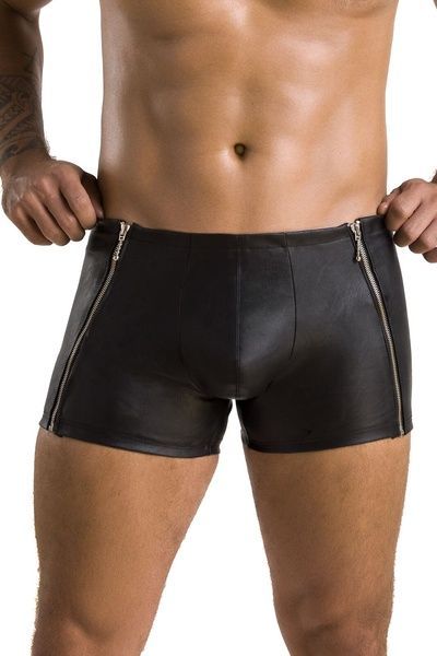 Чоловічі шкіряні боксери з блискавками Passion 049 SHORT MATT S/M Black SO7619 фото