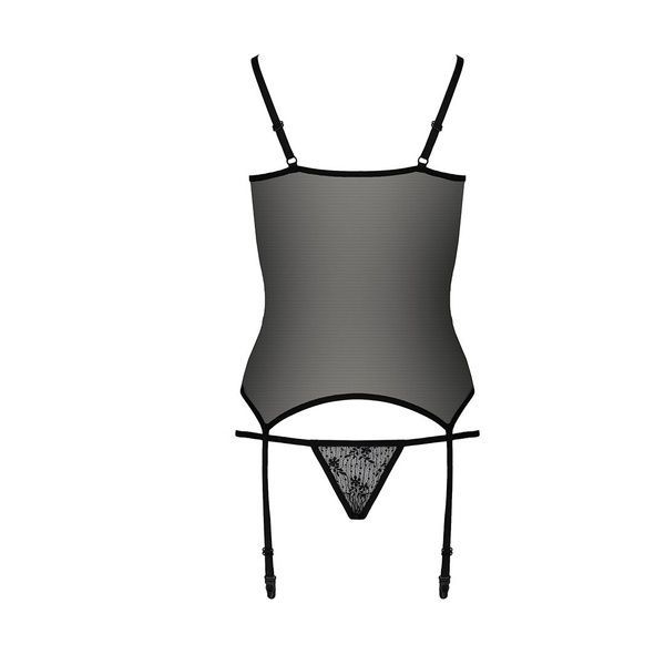 Корсет з пажами GRACIA CORSET black S/M - Passion, трусики, напівпрозорий EL15202 фото