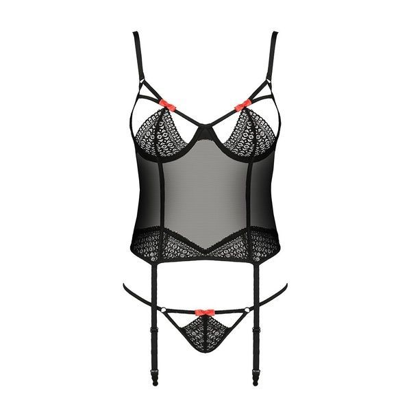 (SALE) Корсет з пажами PERDITA CORSET black L/XL - Passion Exclusive, стрепи, трусики, укорочений PS26501 фото