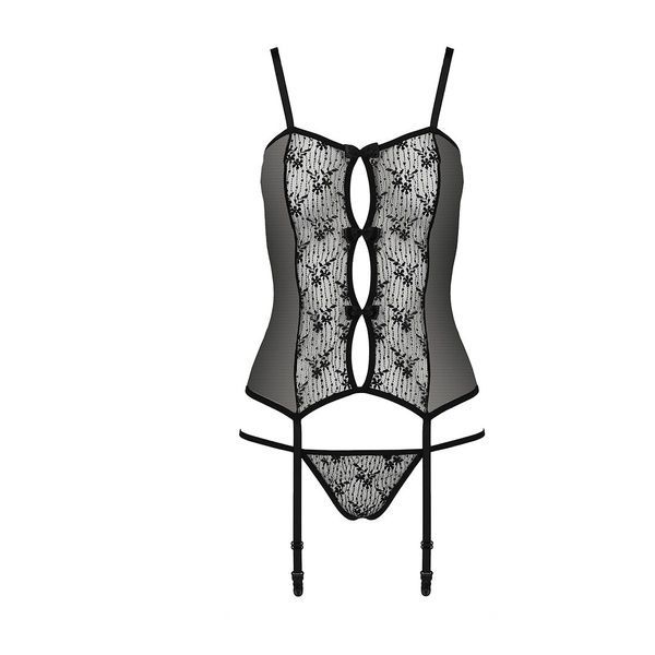 Корсет з пажами GRACIA CORSET black S/M - Passion, трусики, напівпрозорий EL15202 фото