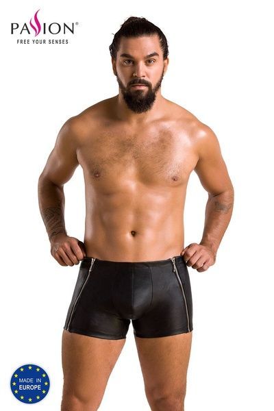 Чоловічі шкіряні боксери з блискавками Passion 049 SHORT MATT XXL/XXXL Black SO7620 фото