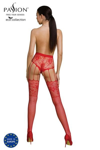 Еротичні колготки-бодістокінг Passion ECO S004 red, закриті трусики, декор, підв&rsquo;язки SO7094 фото