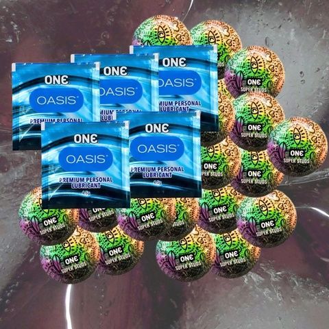 Набір ONE Super Studs ребристі &ndash; 25 шт., Лубрикант ONE Oasis 4,5 г &ndash; 5 шт MM26892 фото
