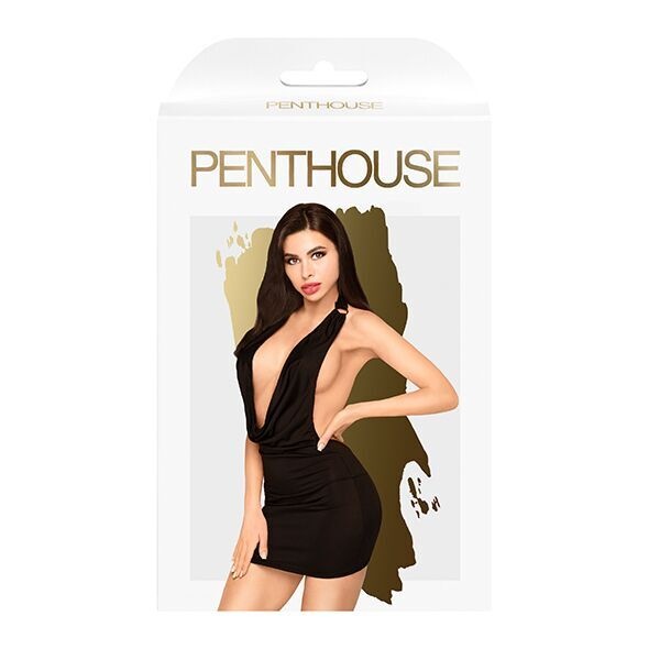 Мінісукня Penthouse Heart Rob L/XL Black, хомут, глибоке декольте, мініатюрні стрінги SO6535 фото