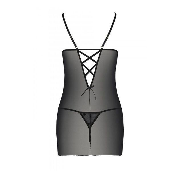 Сорочка з вирізами на грудях, стрінги Passion LOVELIA CHEMISE S/M, black SO4760 фото