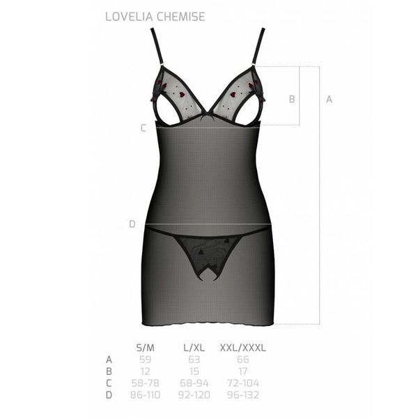 Сорочка з вирізами на грудях, стрінги Passion LOVELIA CHEMISE S/M, black SO4760 фото