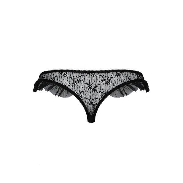 Трусики з оборками Passion Exclusive DONIA THONG S/M, black PS25902 фото
