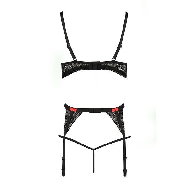 Комплект білизни PERDITA SET black L/XL - Passion Exclusive: стрепи: ліф, стрінги і пояс для панчох PS26504 фото