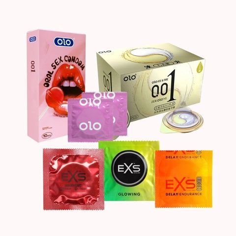 Набір OLO з гіауроновою змазкою + EXS + Skyn безлатексні &ndash; 38 шт (Ultrathin, Flavoured, Delay Пролонгуючі, Warming розігріваючі, Glow, Non-Latex) MM2549 фото