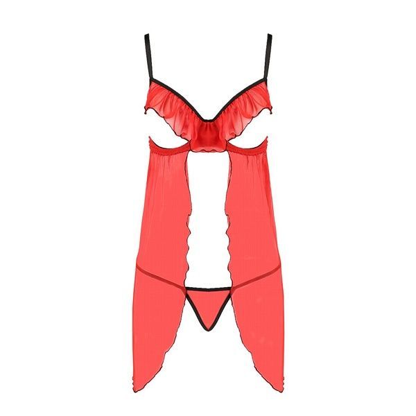 Прозорий пеньюар з відкритими грудьми CHERRY CHEMISE red XXL/XXXL - Passion Exclusive, трусики PS25503 фото