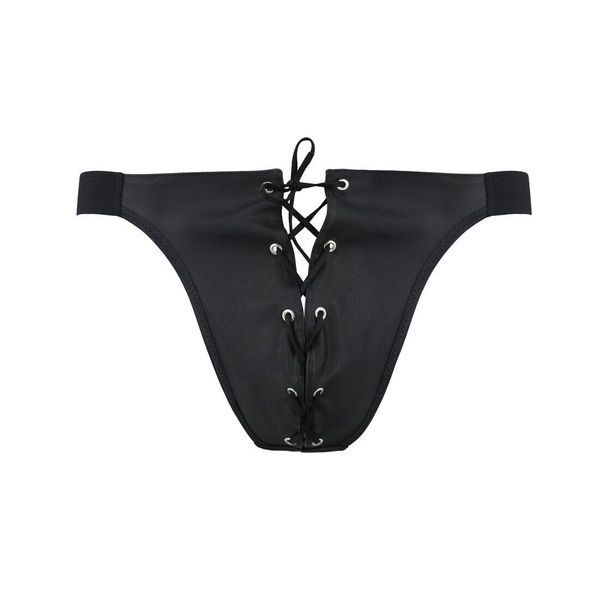 Чоловічі сліпи на шнурівці Passion 044 SLIP BEN S/M Black, екошкіра, люверси SO7604 фото