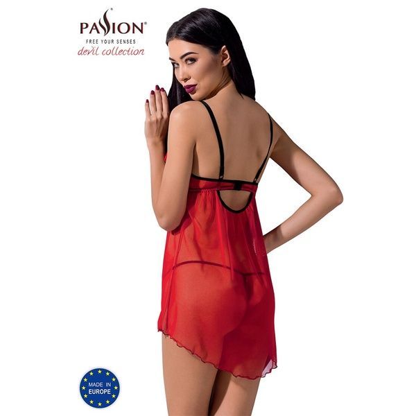 Прозорий пеньюар з відкритими грудьми CHERRY CHEMISE red XXL/XXXL - Passion Exclusive, трусики PS25503 фото