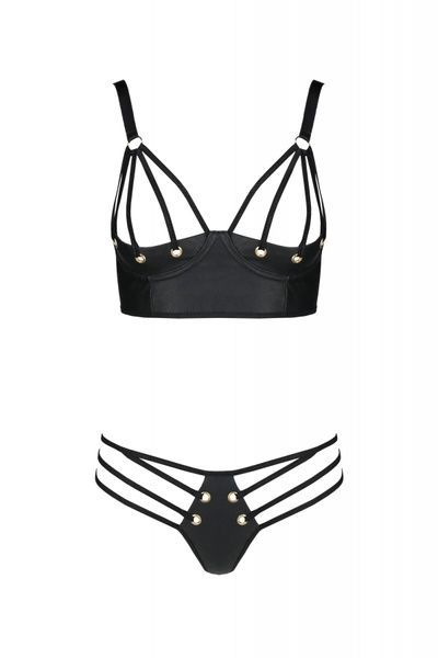 Комплект з екошкіри Passion MALWIA BIKINI 4XL/5XL black, з люверсами та ремінцями, бра, трусики SO7096 фото