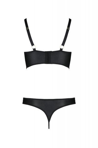 Комплект з екошкіри Passion MALWIA BIKINI 4XL/5XL black, з люверсами та ремінцями, бра, трусики SO7096 фото