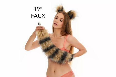 Анальний хутряний хвіст єнота без пробки, OKOVA, 50 см. 11901422 фото
