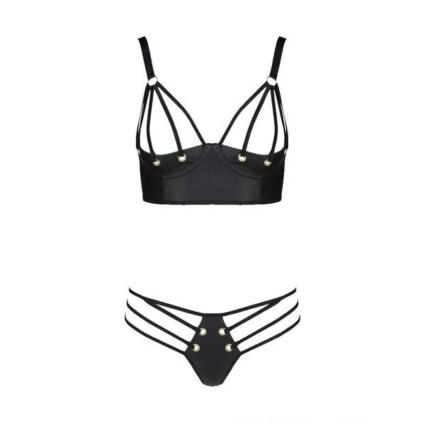Комплект з екошкіри Passion MALWIA BIKINI 4XL/5XL black, з люверсами та ремінцями, бра, трусики SO7096 фото