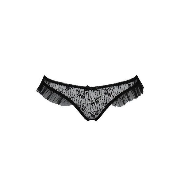 Трусики з оборками Passion Exclusive DONIA THONG XXL/XXXL, black PS25903 фото