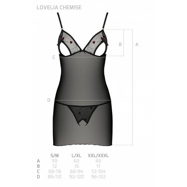 Сорочка з вирізами на грудях, стрінги Passion LOVELIA CHEMISE XXL/XXXL, black SO4761 фото