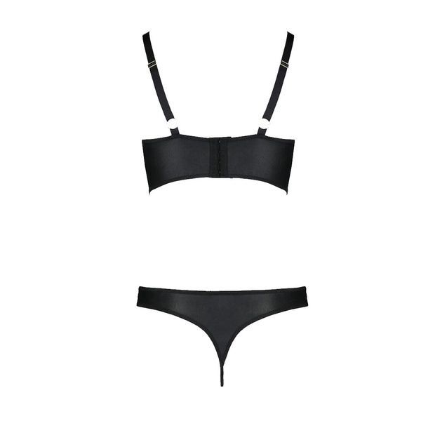 Комплект з екошкіри Passion MALWIA BIKINI 4XL/5XL black, з люверсами та ремінцями, бра, трусики SO7096 фото