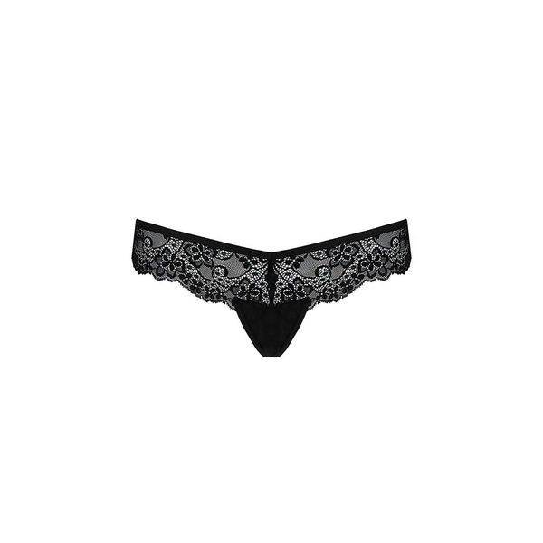 Мереживні трусики-танга з атласним бантиком Passion NAJA THONG S/M, black SO5365 фото